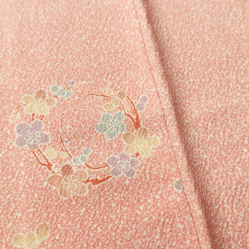小紋 縮緬 正絹 木の葉・植物柄 袷仕立て 身丈165cm 裄丈67cm リサイクル着物 着物 ピンク_画像11
