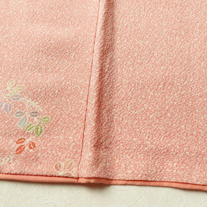 小紋 縮緬 正絹 木の葉・植物柄 袷仕立て 身丈165cm 裄丈67cm リサイクル着物 着物 ピンク_画像12