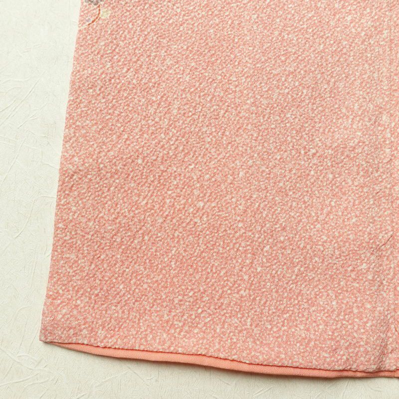 小紋 縮緬 正絹 木の葉・植物柄 袷仕立て 身丈165cm 裄丈67cm リサイクル着物 着物 ピンク_画像13