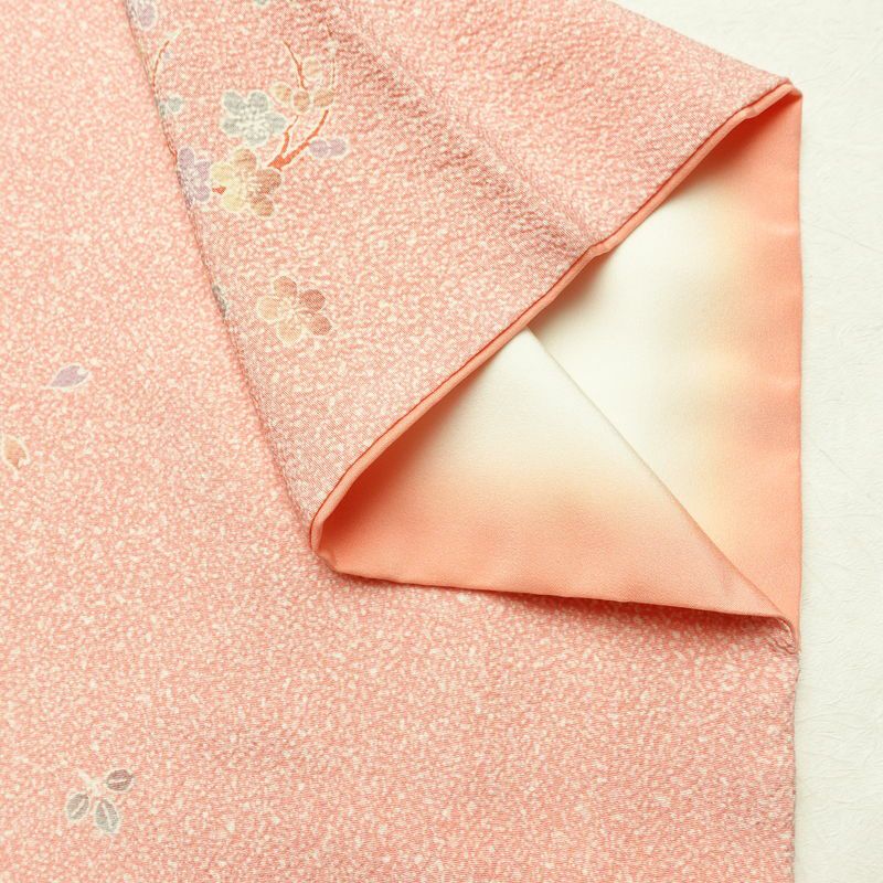 小紋 縮緬 正絹 木の葉・植物柄 袷仕立て 身丈165cm 裄丈67cm リサイクル着物 着物 ピンク_画像15