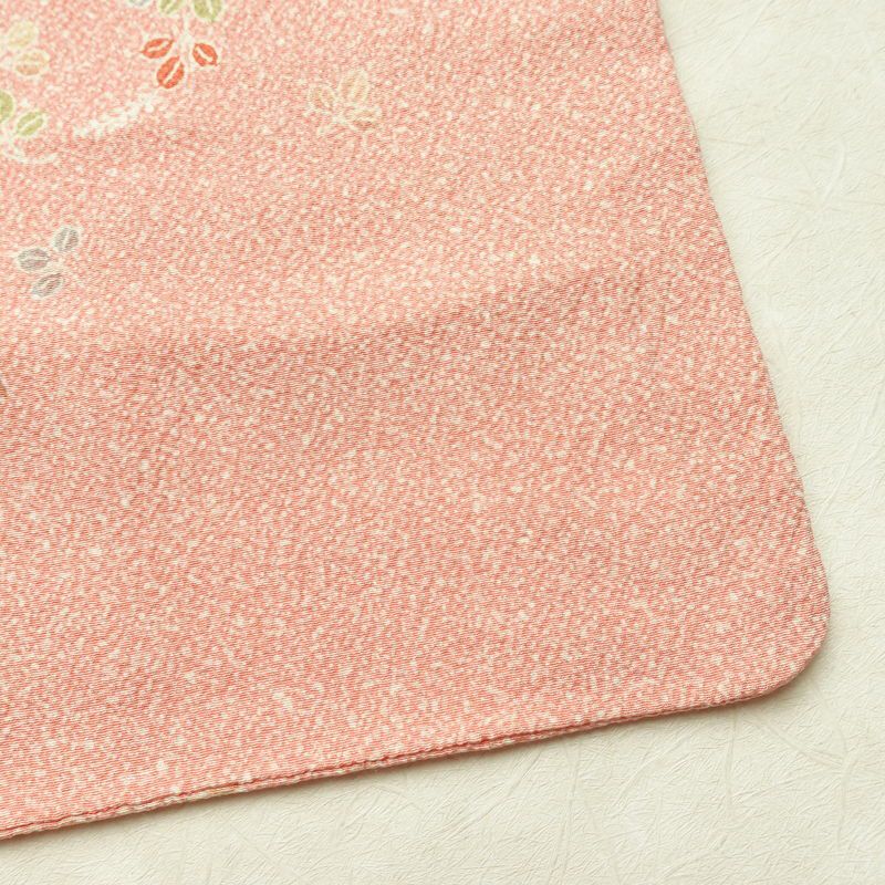 小紋 縮緬 正絹 木の葉・植物柄 袷仕立て 身丈165cm 裄丈67cm リサイクル着物 着物 ピンク_画像16