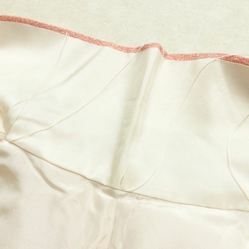 小紋 縮緬 正絹 木の葉・植物柄 袷仕立て 身丈165cm 裄丈67cm リサイクル着物 着物 ピンク_画像19