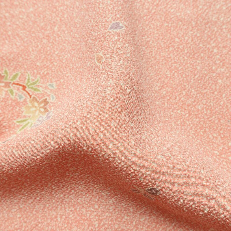 小紋 縮緬 正絹 木の葉・植物柄 袷仕立て 身丈165cm 裄丈67cm リサイクル着物 着物 ピンク_画像20