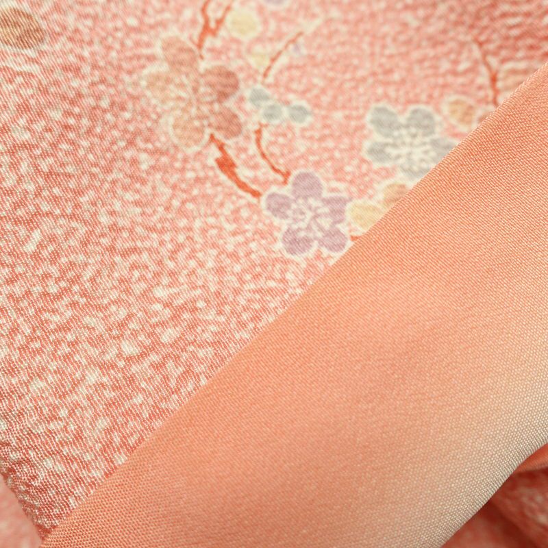 小紋 縮緬 正絹 木の葉・植物柄 袷仕立て 身丈165cm 裄丈67cm リサイクル着物 着物 ピンク_画像21