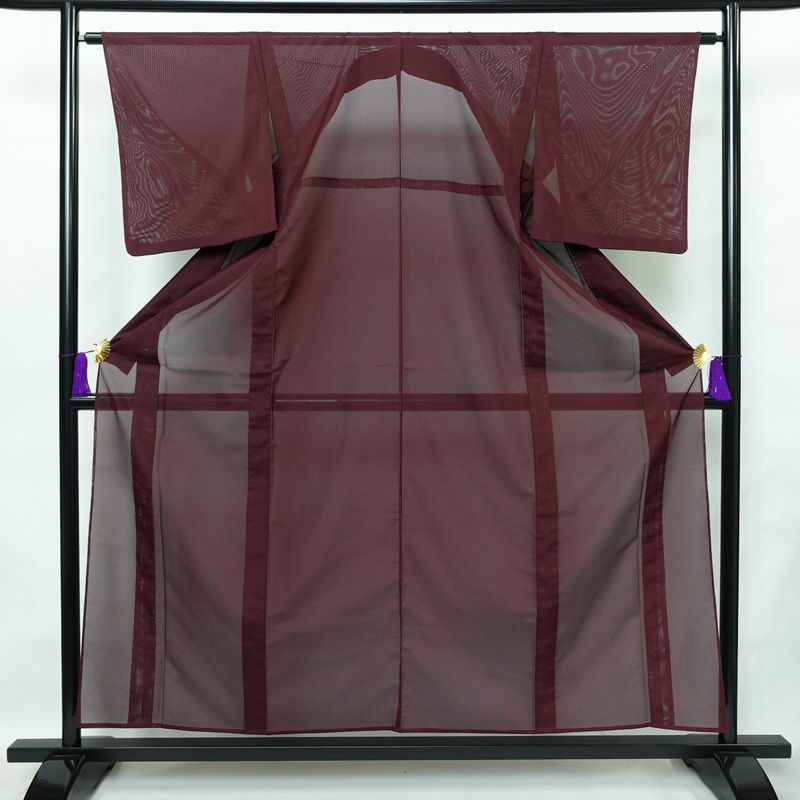 盛夏 色無地 良品 夏用 絽 ポリエステル 無地 単衣仕立て 身丈156.5cm 裄丈63.5cm リサイクル着物 着物 薄物 お茶会 シンプル 紫・藤色_画像1