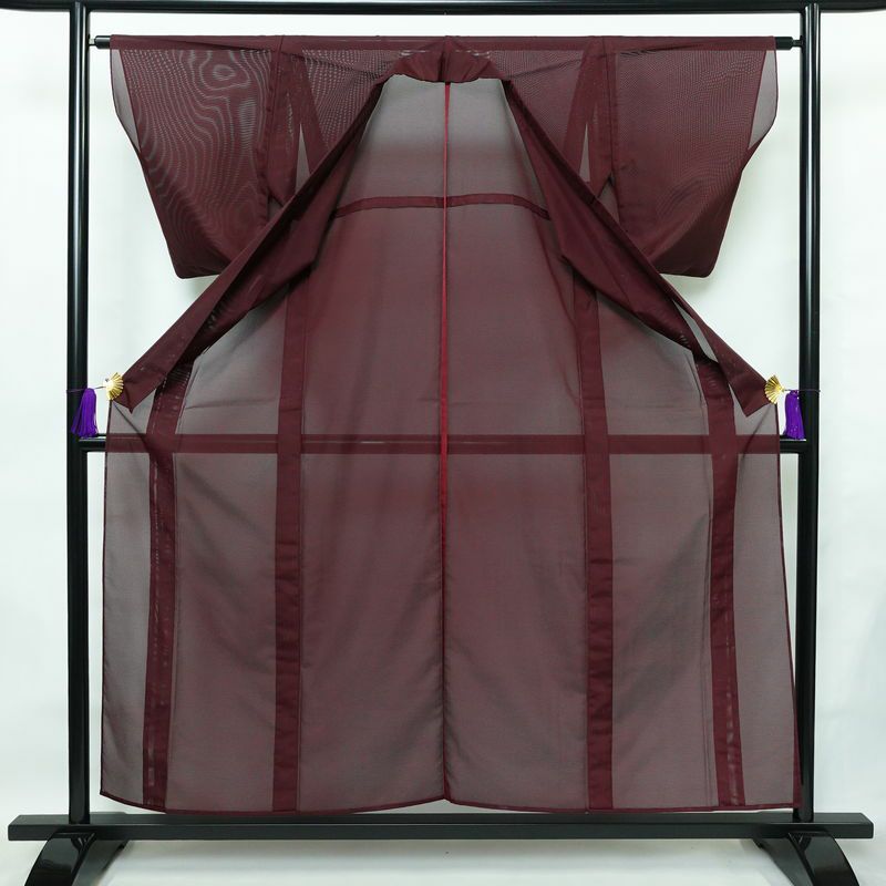 盛夏 色無地 良品 夏用 絽 ポリエステル 無地 単衣仕立て 身丈156.5cm 裄丈63.5cm リサイクル着物 着物 薄物 お茶会 シンプル 紫・藤色_画像3