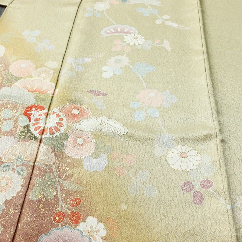 訪問着 良品 正絹 古典柄 袷仕立て 身丈164cm 裄丈68cm リサイクル着物 着物 箔 入学式 卒業式 七五三 お宮参り 盛り上げ箔 フォーマル 松 菊 ベージュ_画像5