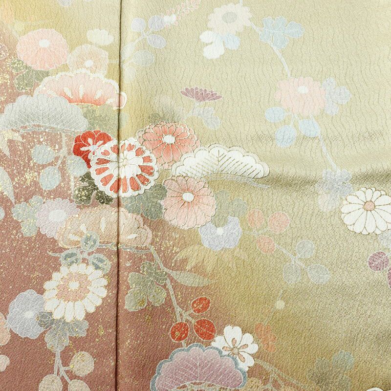 訪問着 良品 正絹 古典柄 袷仕立て 身丈164cm 裄丈68cm リサイクル着物 着物 箔 入学式 卒業式 七五三 お宮参り 盛り上げ箔 フォーマル 松 菊 ベージュ_画像6