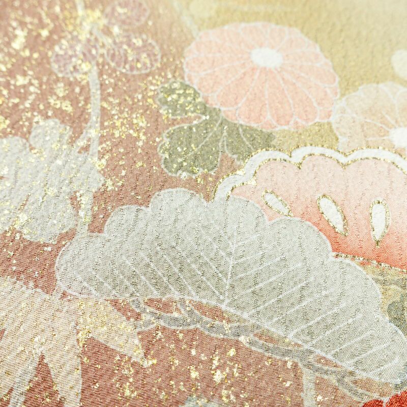 訪問着 良品 正絹 古典柄 袷仕立て 身丈164cm 裄丈68cm リサイクル着物 着物 箔 入学式 卒業式 七五三 お宮参り 盛り上げ箔 フォーマル 松 菊 ベージュ_画像9