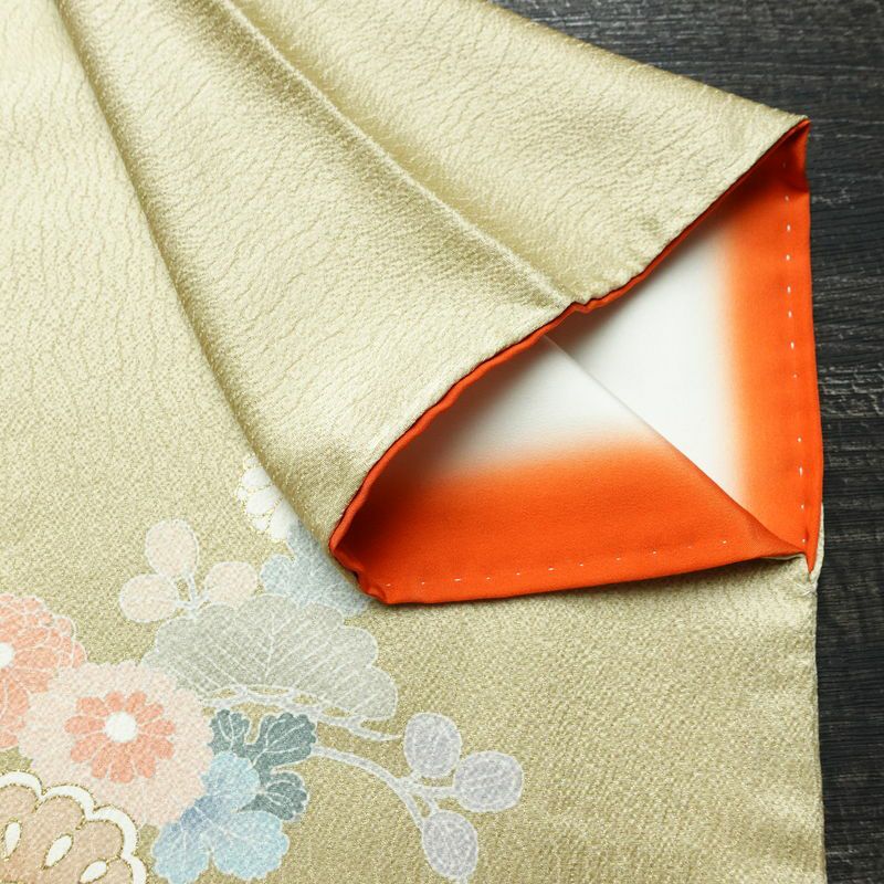 訪問着 良品 正絹 古典柄 袷仕立て 身丈164cm 裄丈68cm リサイクル着物 着物 箔 入学式 卒業式 七五三 お宮参り 盛り上げ箔 フォーマル 松 菊 ベージュ_画像16