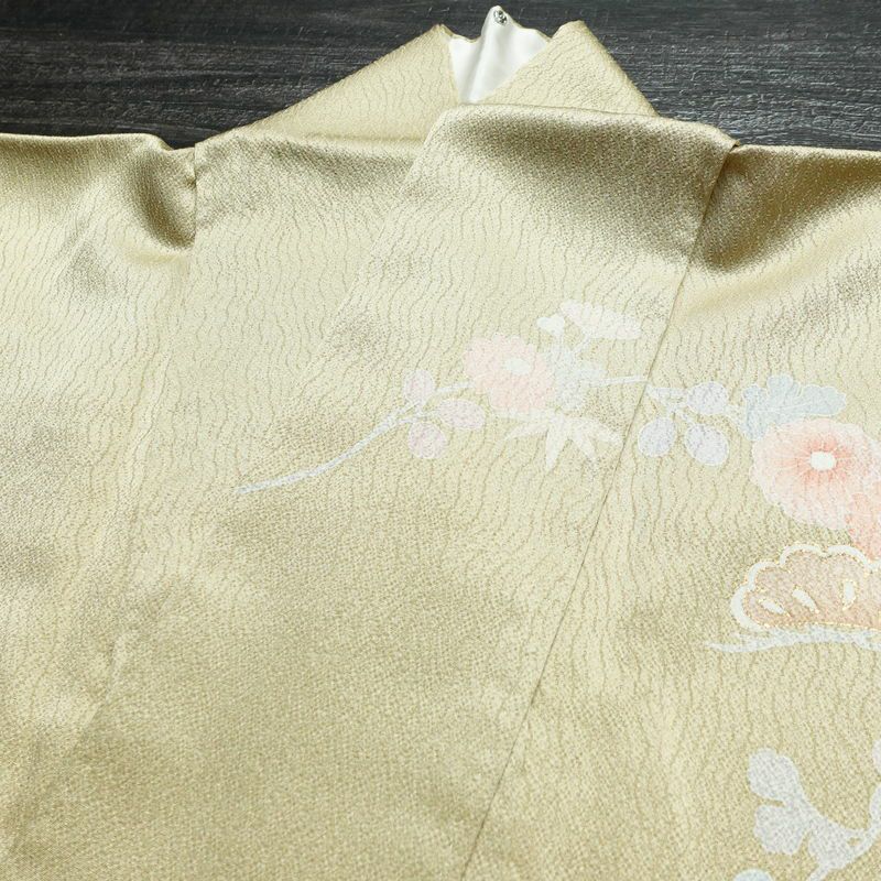 訪問着 良品 正絹 古典柄 袷仕立て 身丈164cm 裄丈68cm リサイクル着物 着物 箔 入学式 卒業式 七五三 お宮参り 盛り上げ箔 フォーマル 松 菊 ベージュ_画像17
