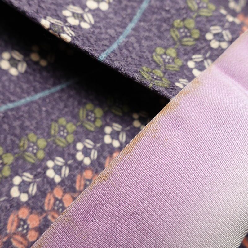 小紋 総柄 正絹 縞柄・線柄 袷仕立て 身丈156.5cm 裄丈64cm リサイクル着物 着物 紫・藤色_画像13