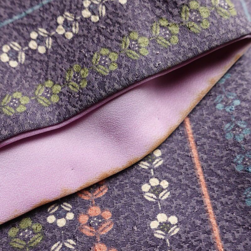 小紋 総柄 正絹 縞柄・線柄 袷仕立て 身丈156.5cm 裄丈64cm リサイクル着物 着物 紫・藤色_画像15