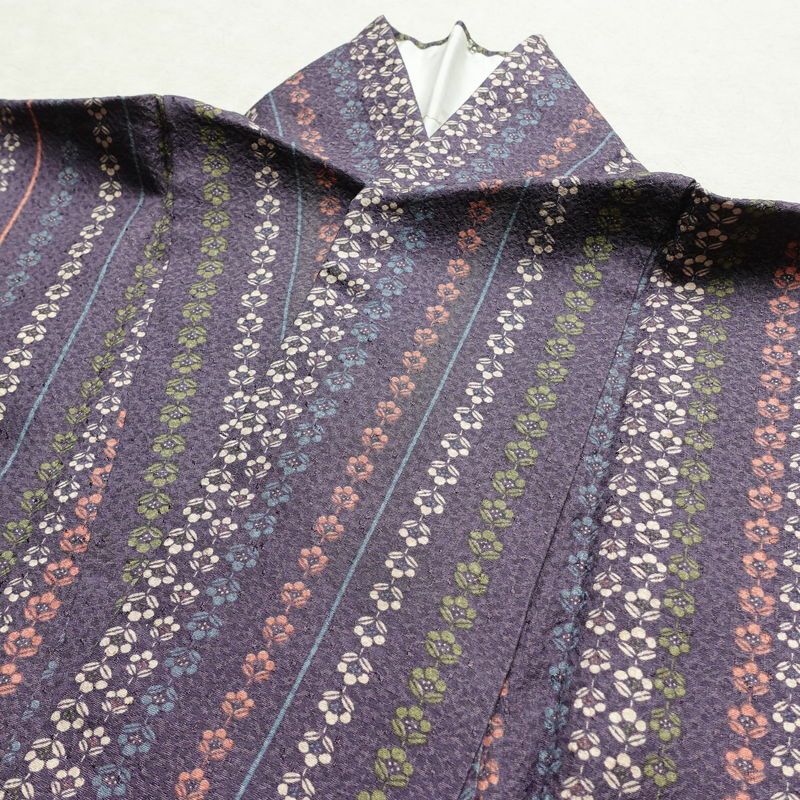 小紋 総柄 正絹 縞柄・線柄 袷仕立て 身丈156.5cm 裄丈64cm リサイクル着物 着物 紫・藤色_画像16