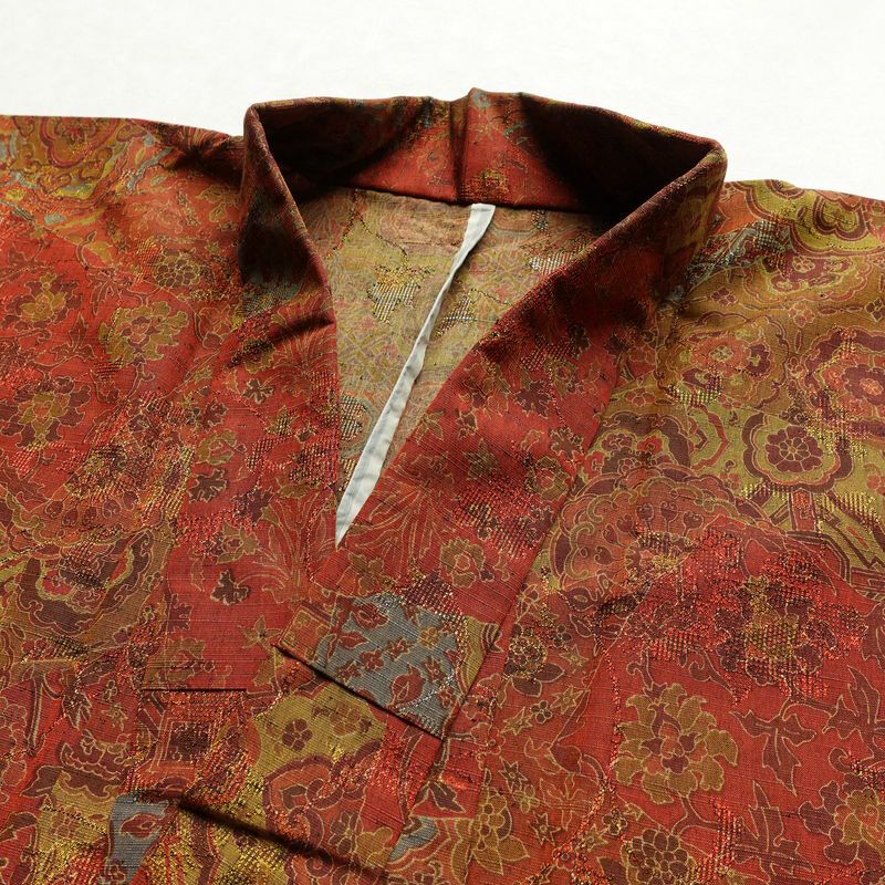 単衣 紬 バチ衿仕立て 正絹 幾何学柄・抽象柄 単衣仕立て 身丈157.5cm 裄丈63cm リサイクル着物 着物 カジュアル 多色使い_画像17