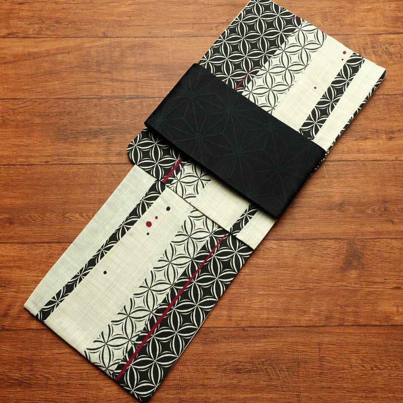 新品 浴衣 帯 2点セット 女性用 綿 平織 古典柄 浴衣 半幅帯 未使用品 七宝 しっとり 上品_画像1