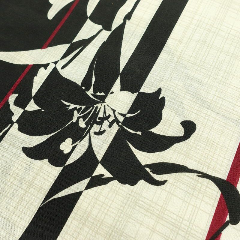 新品 浴衣 帯 2点セット 女性用 綿 平織 古典柄 浴衣 半幅帯 未使用品 百合 シック 縞_画像6