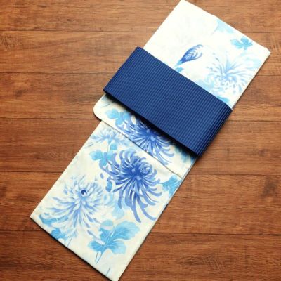 新品 浴衣 帯 2点セット 女性用 綿 平織 古典柄 浴衣 半幅帯 未使用品 乱菊 ブルー