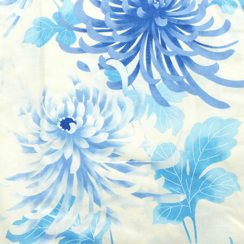 新品 浴衣 帯 2点セット 女性用 綿 平織 古典柄 浴衣 半幅帯 未使用品 乱菊 ブルー_画像4