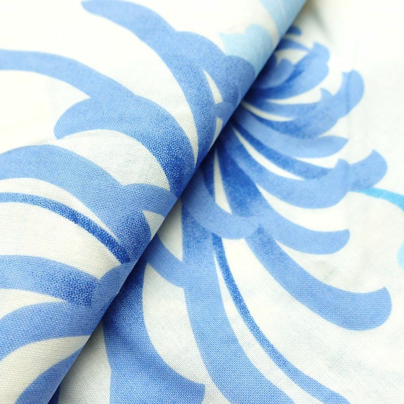 新品 浴衣 帯 2点セット 女性用 綿 平織 古典柄 浴衣 半幅帯 未使用品 乱菊 ブルー_画像11