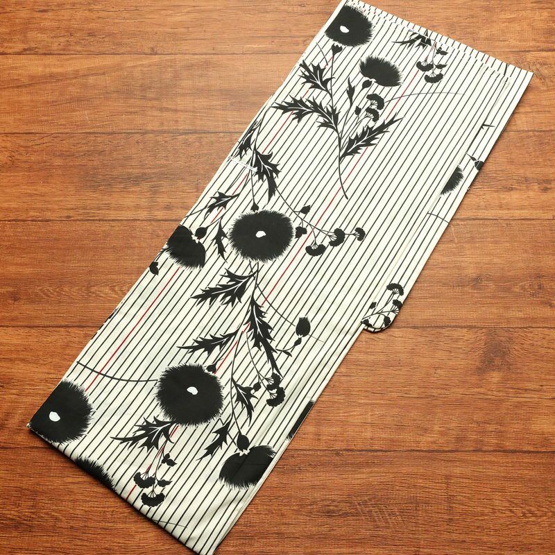 新品 浴衣 帯 2点セット 女性用 綿 平織 古典柄 浴衣 半幅帯 未使用品　アザミ 細縞 ストライプ_画像3