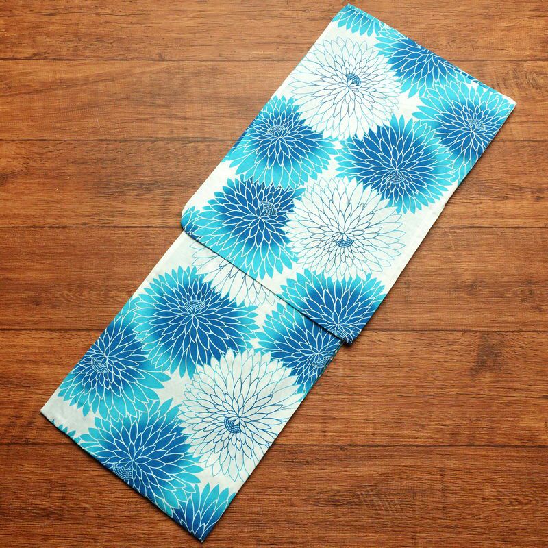 新品 浴衣 帯 2点セット 女性用 綿 平織 古典柄 浴衣 半幅帯 未使用品 菊 ブルー 菊づくし_画像2