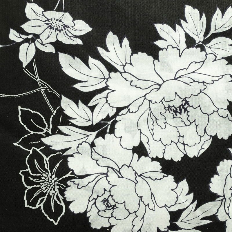 新品 浴衣 帯 2点セット 女性用 綿 平織 古典柄 浴衣 半幅帯 未使用品 芍薬 しっとり 黒_画像4