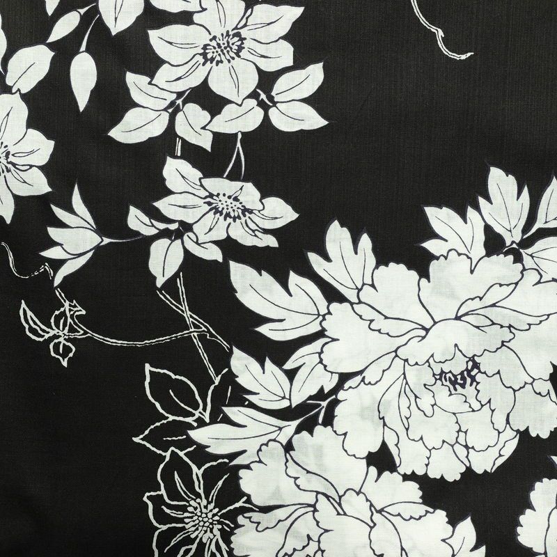 新品 浴衣 帯 2点セット 女性用 綿 平織 古典柄 浴衣 半幅帯 未使用品 芍薬 しっとり 黒_画像5