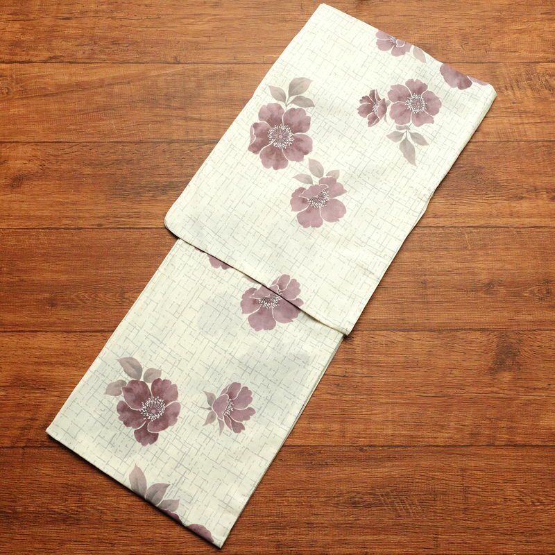 新品 浴衣 帯 2点セット 女性用 綿 平織 古典柄 浴衣 半幅帯 未使用品 小花 くすみピンク_画像2