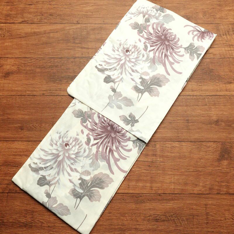 新品 浴衣 帯 2点セット 女性用 綿 平織 古典柄 浴衣 半幅帯 未使用品 乱菊 くすみピンク_画像2