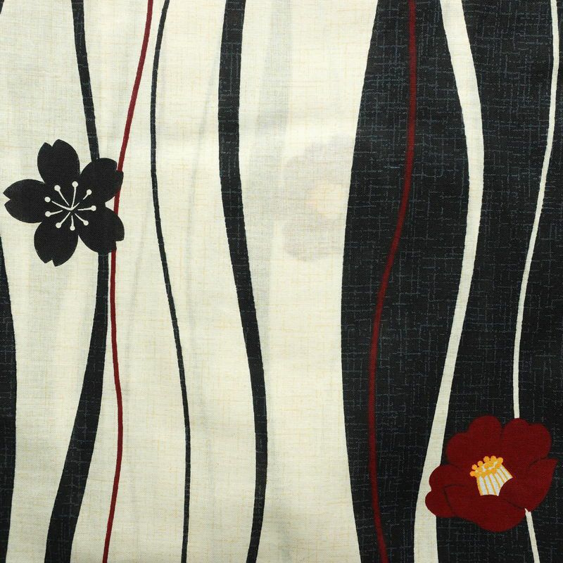 新品 浴衣 帯 2点セット 女性用 綿 平織 古典柄 浴衣 半幅帯 未使用品 よろけ 椿 桜_画像4
