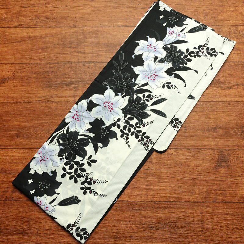 新品 浴衣 帯 2点セット 女性用 綿 平織 古典柄 浴衣 半幅帯 未使用品 百合 萩 しっとり_画像3