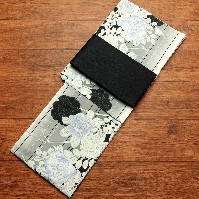 新品 浴衣 帯 2点セット 女性用 綿 平織 古典柄 浴衣 半幅帯 未使用品_画像1