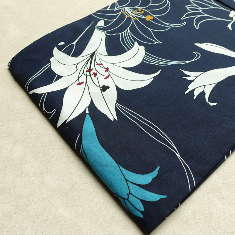 新品 浴衣 帯 2点セット 女性用 綿 平織 古典柄 浴衣 半幅帯 未使用品 百合 紺_画像14