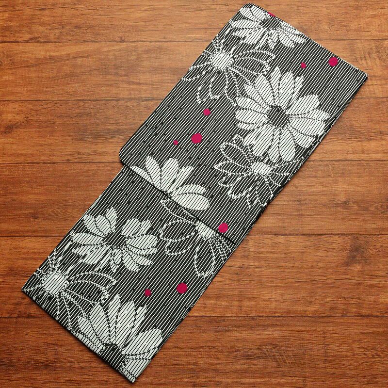 新品 浴衣 帯 2点セット 女性用 綿 平織 古典柄 浴衣 半幅帯 未使用品 花 細縞_画像2