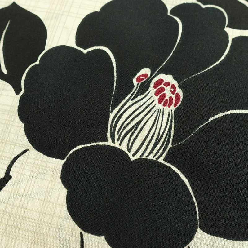 新品 浴衣 帯 2点セット 女性用 綿 平織 古典柄 浴衣 半幅帯 未使用品 椿 白黒 しっとり_画像5