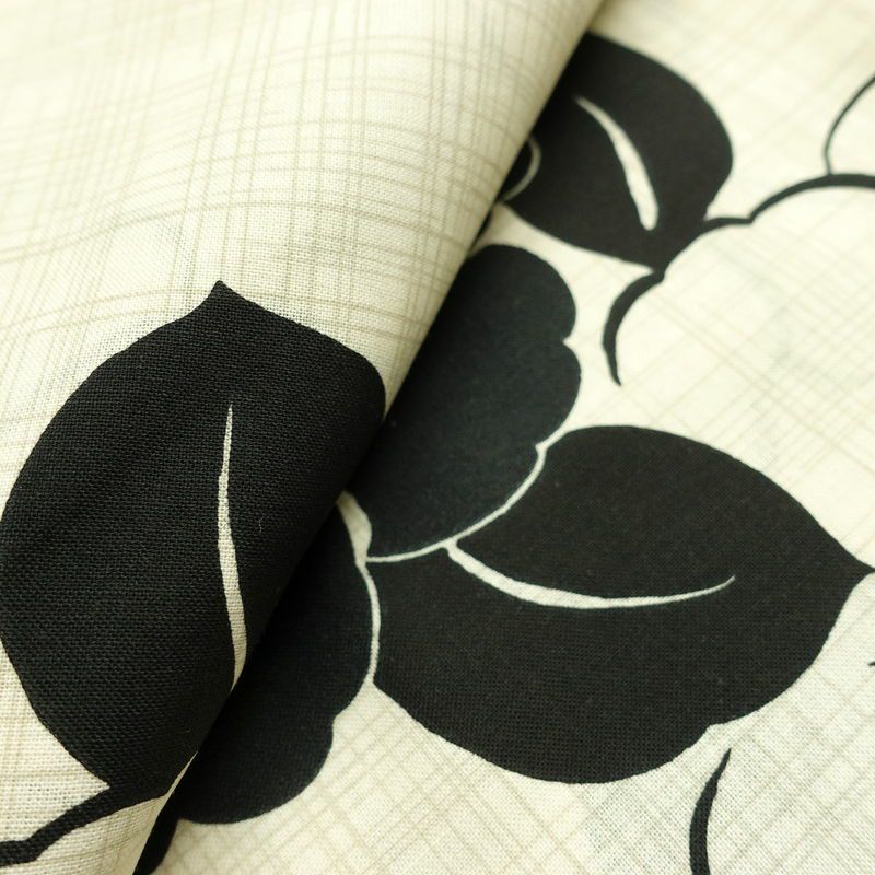 新品 浴衣 帯 2点セット 女性用 綿 平織 古典柄 浴衣 半幅帯 未使用品 椿 白黒 しっとり_画像11