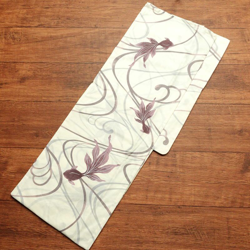 新品 浴衣 帯 2点セット 女性用 綿 平織 古典柄 浴衣 半幅帯 未使用品 金魚 くすみピンク_画像3