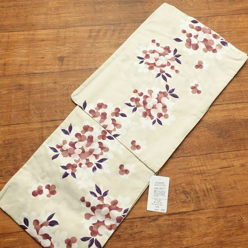 新品 浴衣 女性用 綿 平織 古典柄 浴衣 未使用品 花柄 ベージュ_