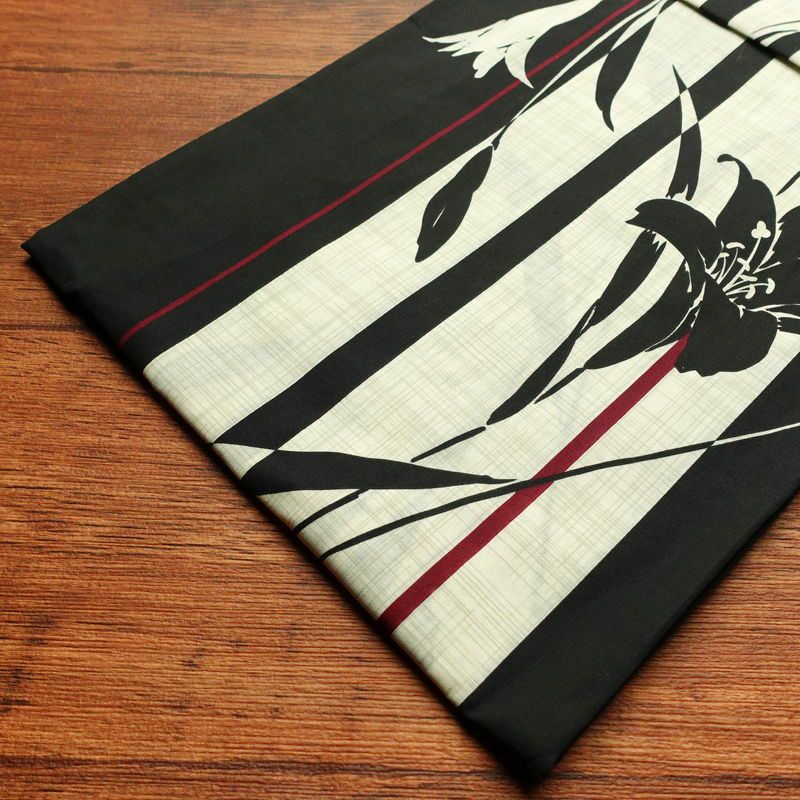 [訳あり]新品 浴衣 帯 2点セット 女性用 綿 平織 古典柄 浴衣 半幅帯 未使用品 黒縞百合_画像13