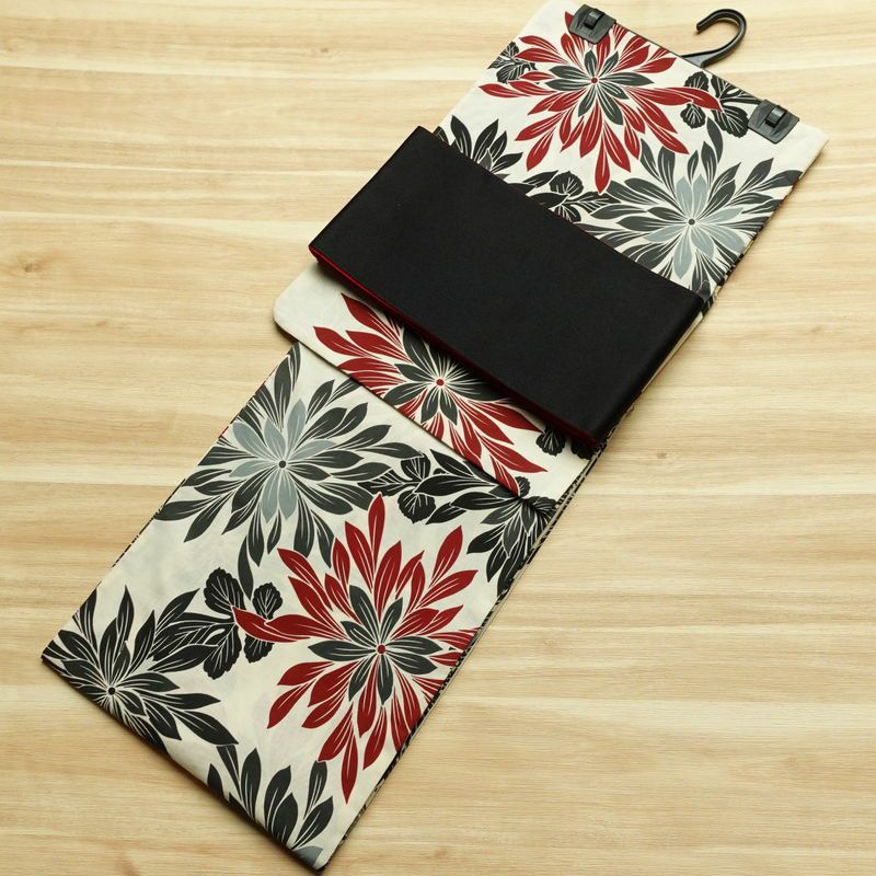 [訳あり]新品 浴衣 帯 2点セット 女性用 綿 平織 古典柄 浴衣 半幅帯 未使用品 菊 赤_画像1