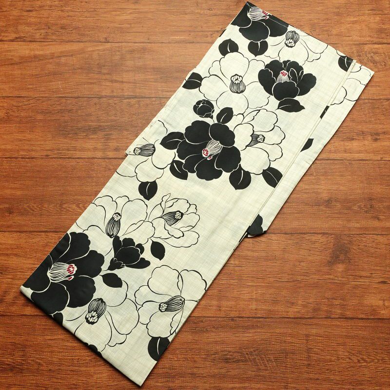 [訳あり]新品 浴衣 帯 2点セット 女性用 綿 平織 古典柄 浴衣 半幅帯 未使用品 花柄 黒 生成り_画像2