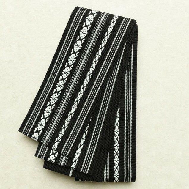 新品 綿角帯 献上柄 男帯 かくおび 手結び 袴下 浴衣 帯 メンズ 未使用品 黒_画像1