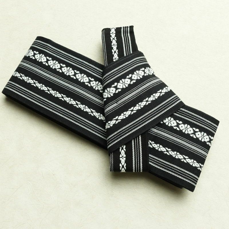 新品 男性用 帯 ワンタッチ角帯 献上柄 角帯 ワンタッチ 浴衣 袴下 かくおび 未使用品 黒_画像1