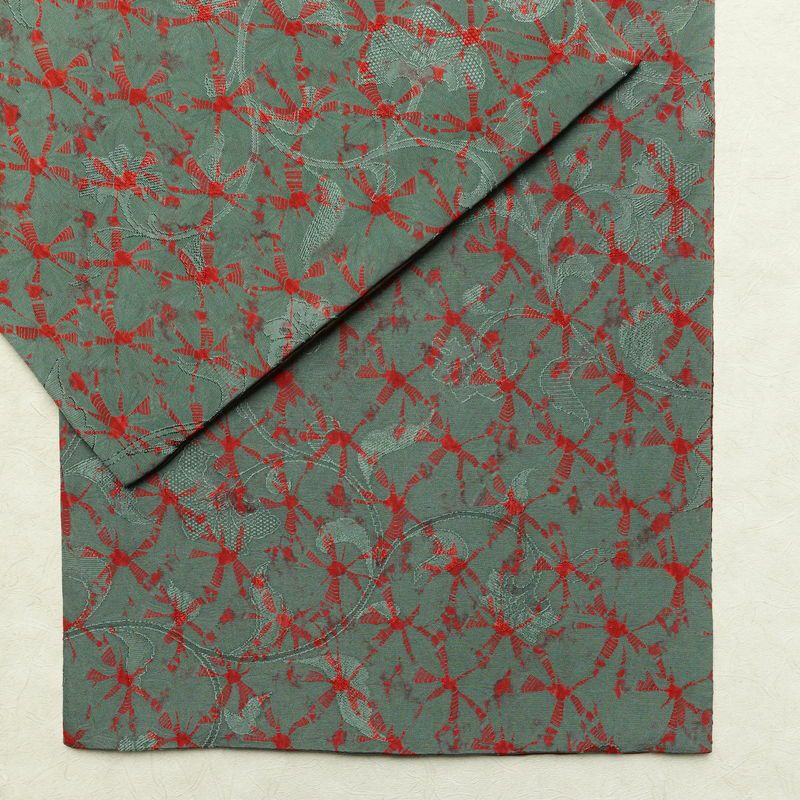 名古屋帯 全通柄 良品 正絹 古典柄 通し仕立て なごや帯 リサイクル帯 帯 緑・うぐいす色_画像15