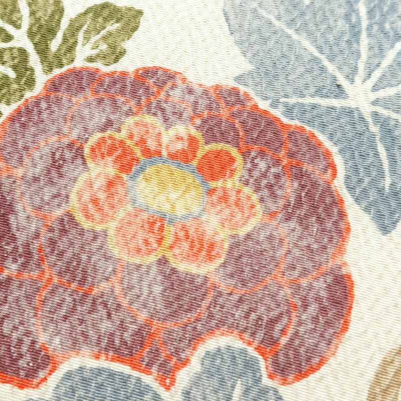 名古屋帯 全通柄 良品 ふくれ織 正絹 花柄 通し仕立て なごや帯 リサイクル帯 帯 クリーム_画像3