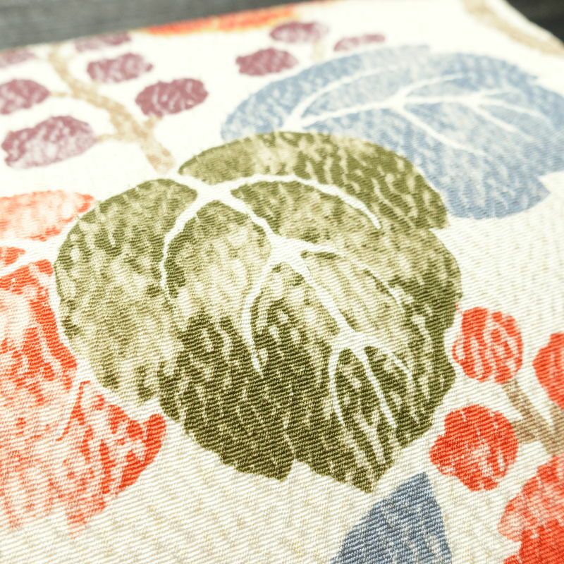 名古屋帯 全通柄 良品 ふくれ織 正絹 花柄 通し仕立て なごや帯 リサイクル帯 帯 クリーム_画像5