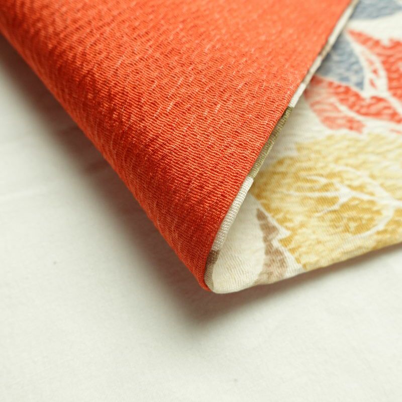 名古屋帯 全通柄 良品 ふくれ織 正絹 花柄 通し仕立て なごや帯 リサイクル帯 帯 クリーム_画像11