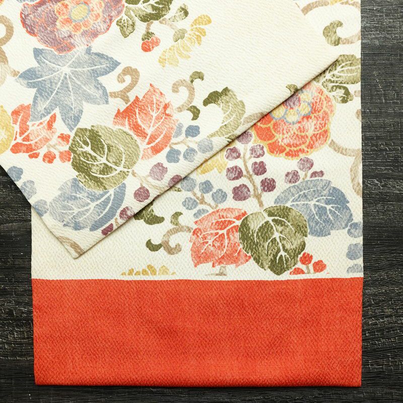 名古屋帯 全通柄 良品 ふくれ織 正絹 花柄 通し仕立て なごや帯 リサイクル帯 帯 クリーム_画像14