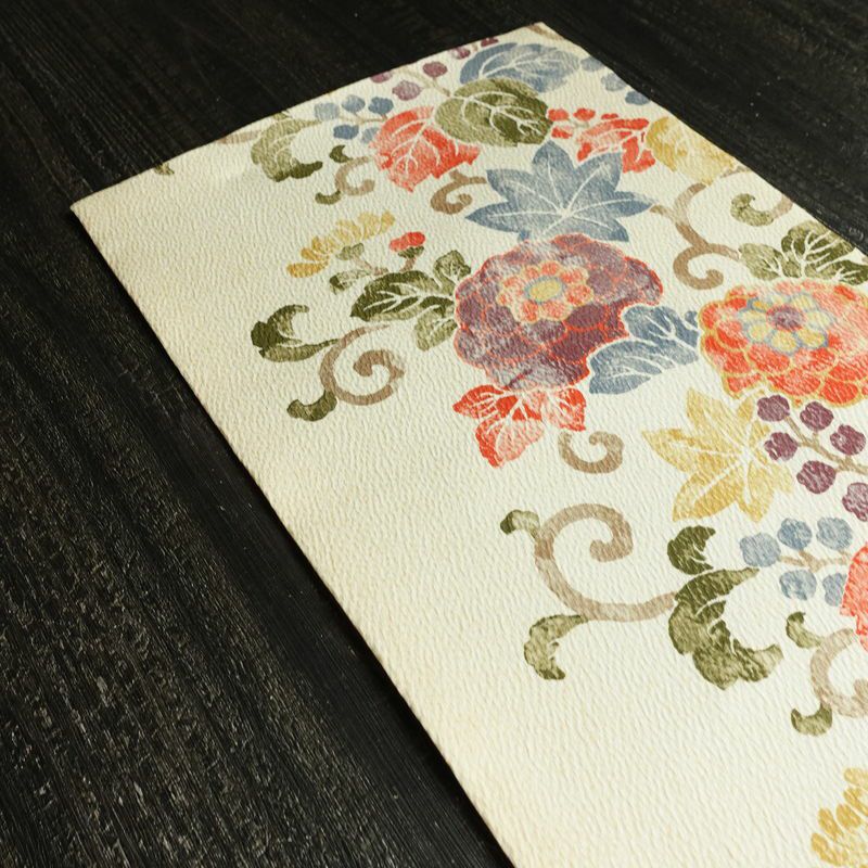 名古屋帯 全通柄 良品 ふくれ織 正絹 花柄 通し仕立て なごや帯 リサイクル帯 帯 クリーム_画像17